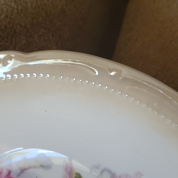 Hand painted German bowl floral embossed Pansies pink green - Picture 2 of 8